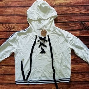 Lace up white hoodie jacket